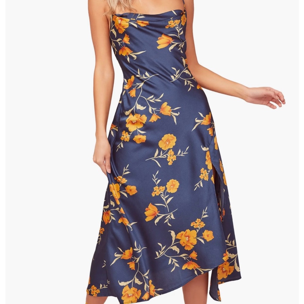 Astr Blue and Orange Poppy Cowl Neck dress